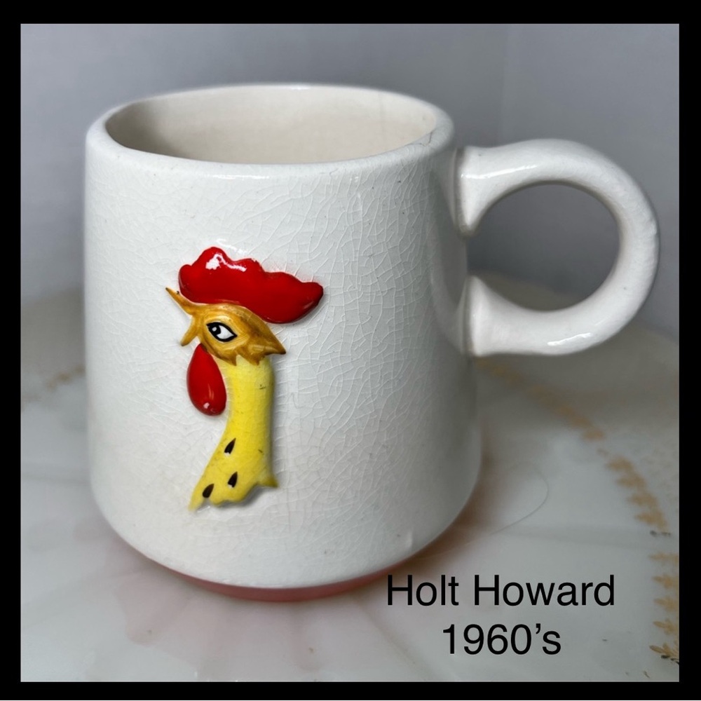 🐓 Vintage 1960 Holt Howard Rooster Mug MCM Kitchenware Red & Yellow Ceramic Cup